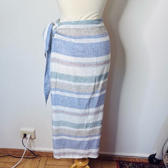Zara Blue and Green Striped Wrap Skirt - Picture 6 of 7